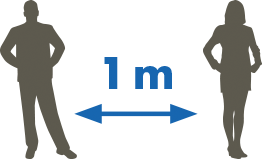 Before boarding, be sure to keep a distance of at least 1 meter between you and other people Social distancing